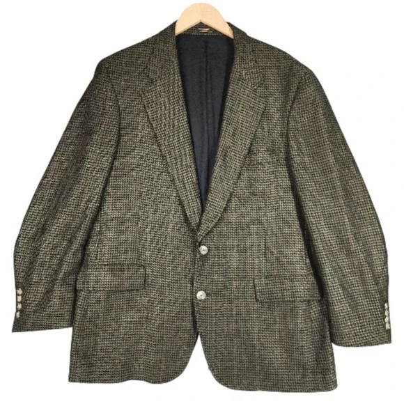 Vtg‎ Nordstrom Sport Coat 44R Men Green Houndstooth 2 Button Academia Preppy USA